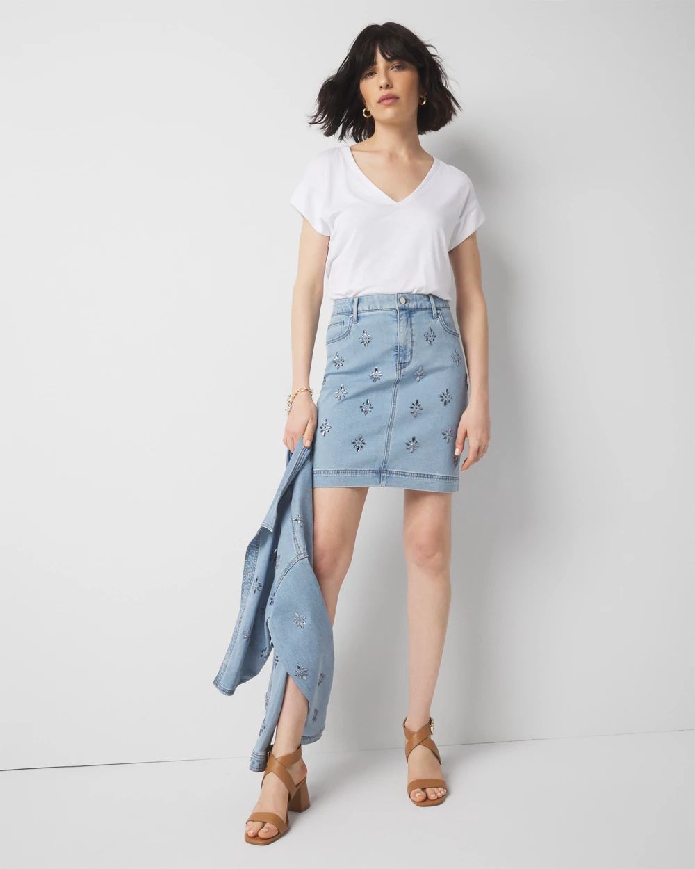 Embellished Denim Mini Skirt | White House Black Market
